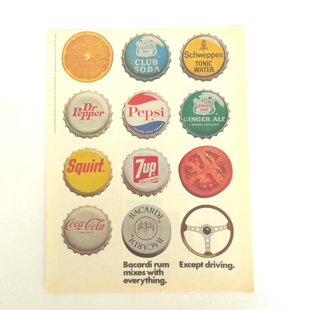 Bacardi Rum Print Ad Coca-Cola Pepsi 7Up Dr Pepper Bar Decor Vintage Advertising